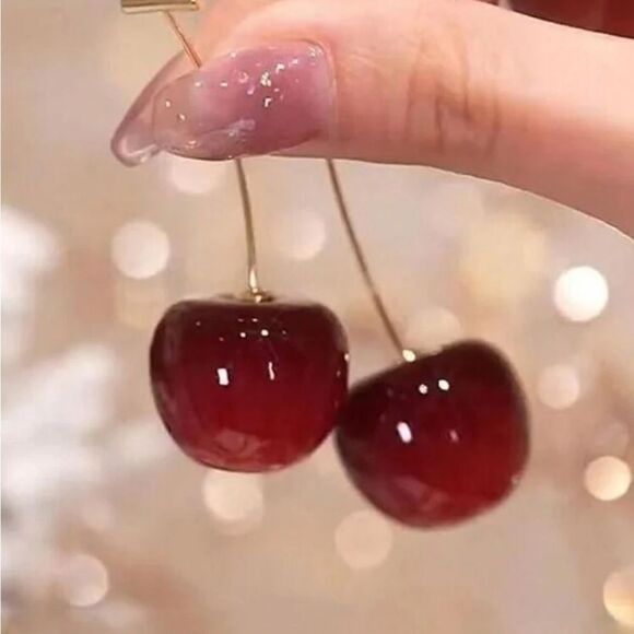 Creative Cute Cherry Stud Earrings, Colorful Cherry Dangle Earrings - Picture 2 of 10